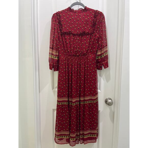 NWT BA&SH Bari Boho Print Gerogette Midi Dress in Carmin Sz 1 US 6 - Picture 10 of 12